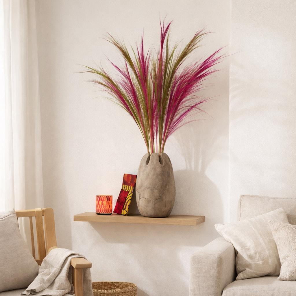 Plante artificielle J-Line - bouquet de 15 brins d'herbe - panache - fuschia en situation