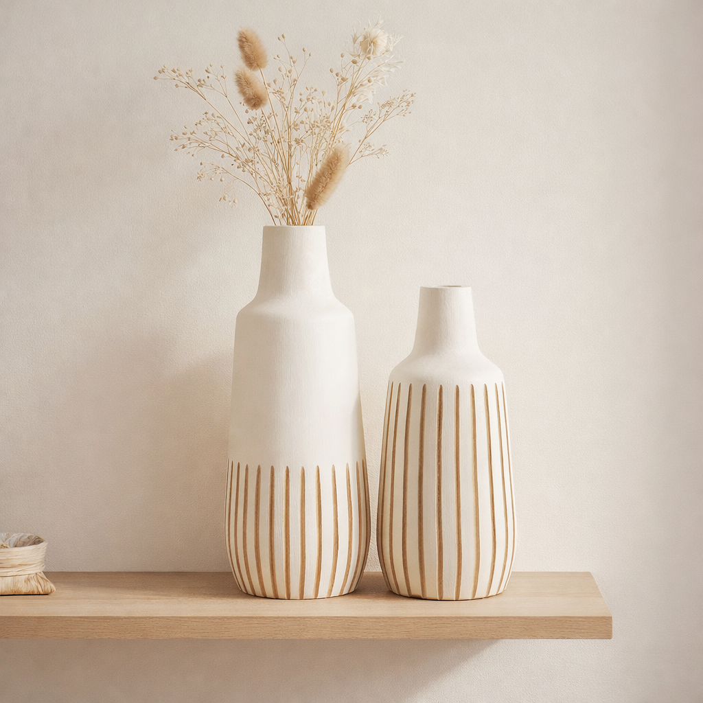 J -line Vase Ying - Wood - Blanc - Grand - 56 cm de haut en situation