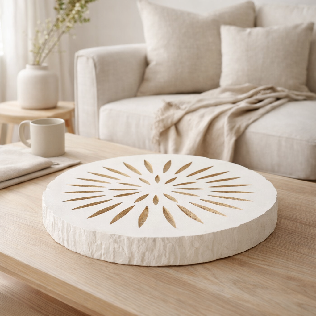 J -line Plateau Disc Ying - Wood - blanc en situation
