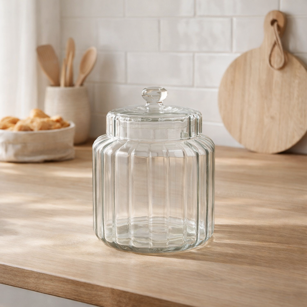 J-Line Pot de Rangement Elia Verre Transparent Petit en situation