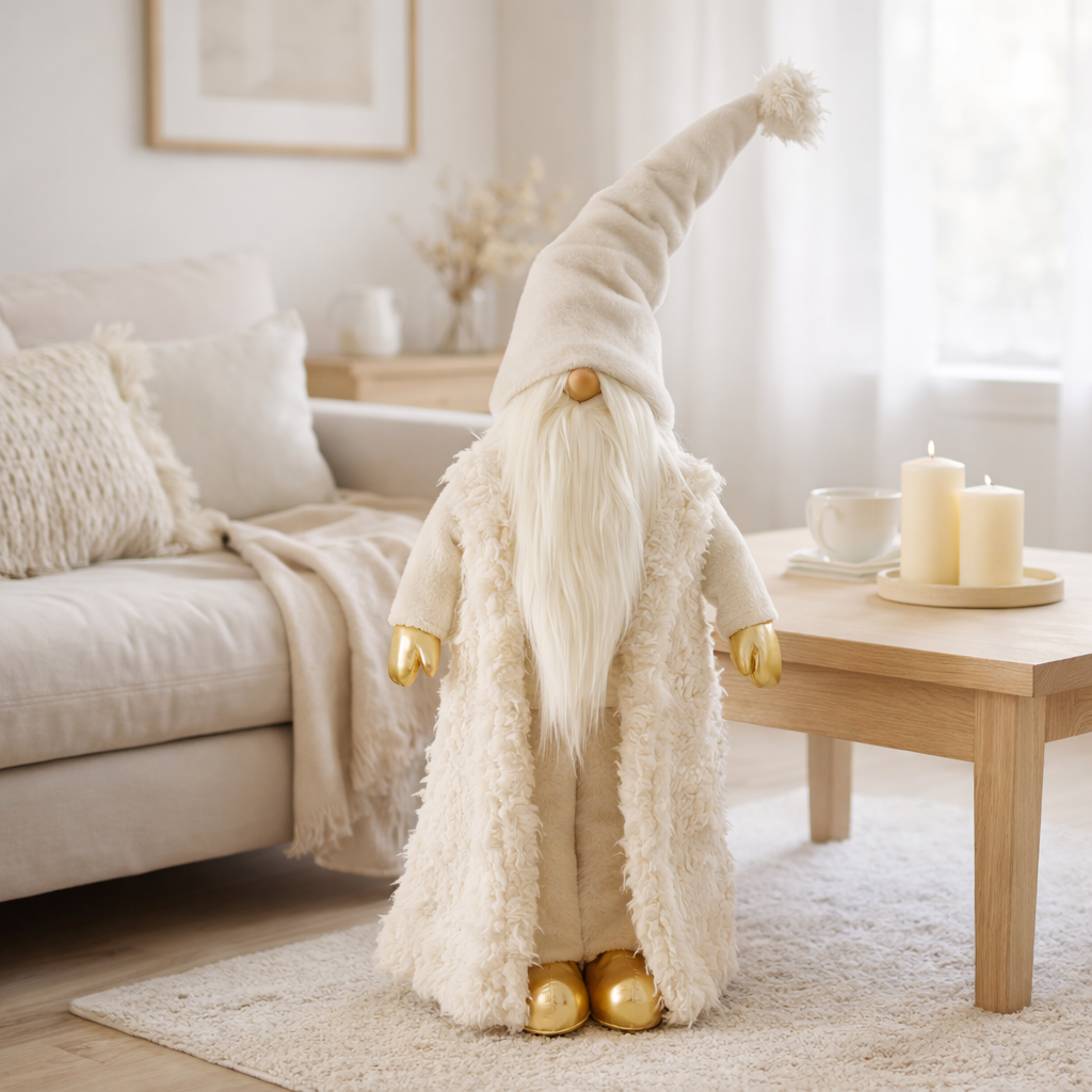 J-Line Gnome Long Manteau Textile Crème/Or Large en situation