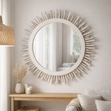 J -Liline Mirror Round Sun - Wood - White - Ø 100 cm en situation
