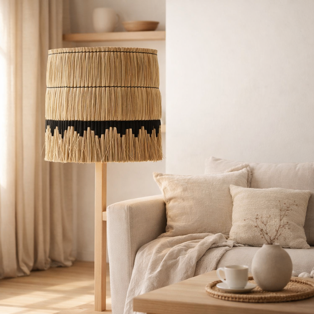 J-Line Abat-jour Motif Herbe Naturel/Noir Grand en situation