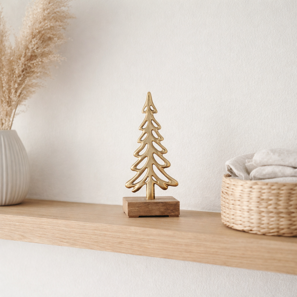 J -line Decoration Tree à pied - aluminium / bois - or - petit en situation