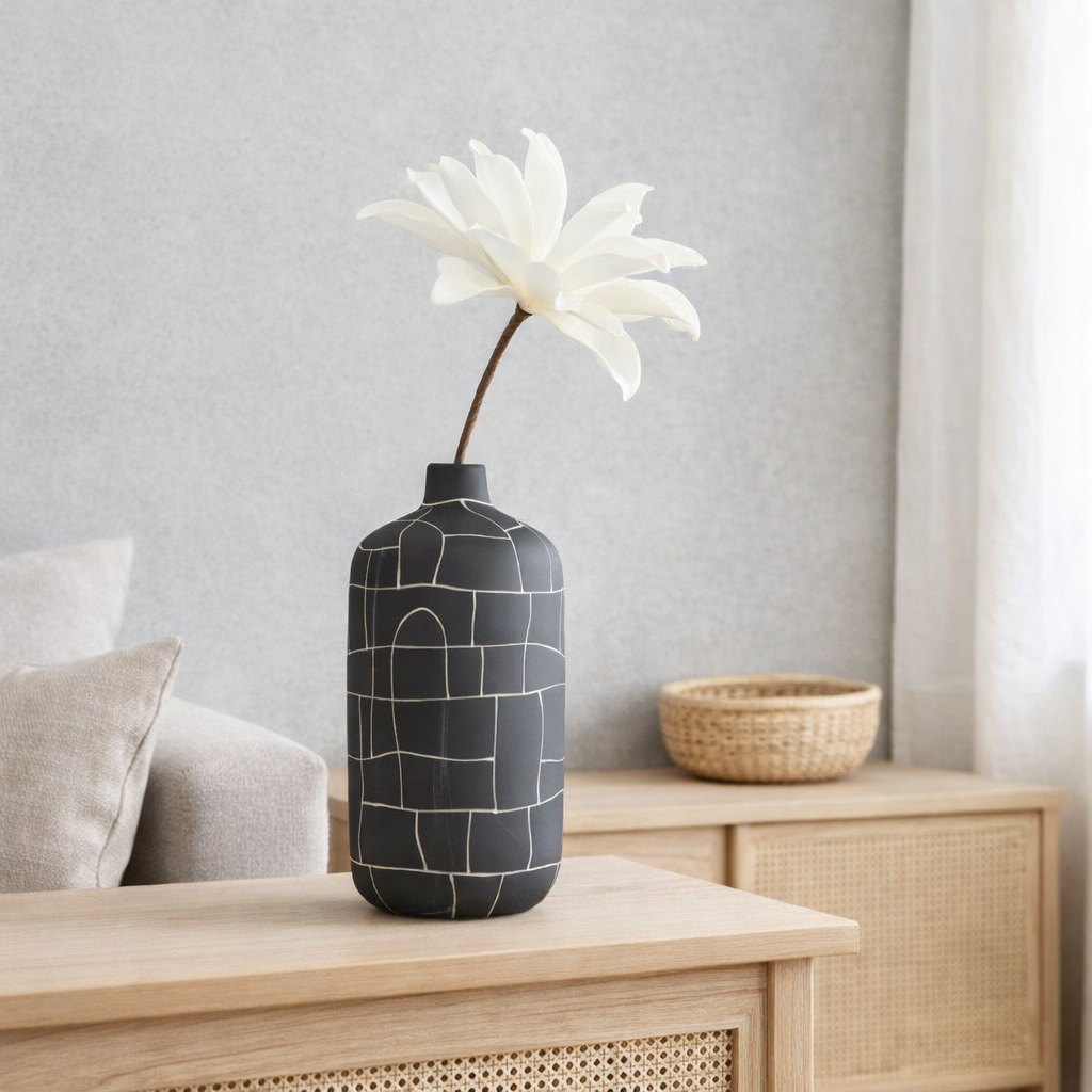 J-Line Branche de Fleur Feuilles Courtes 1 Tasse Eva Blanc en situation