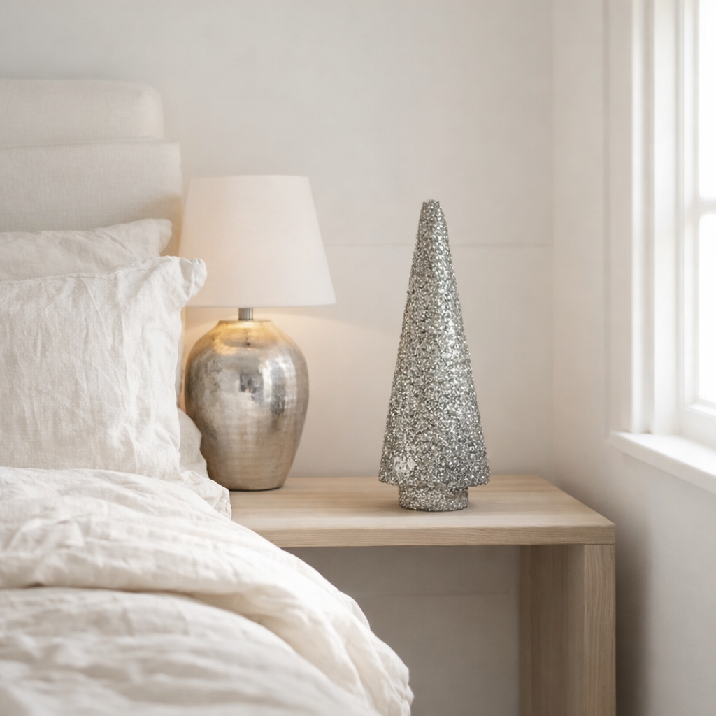J-Line Sapin de Noël Glitter - verre - argent - petit en situation