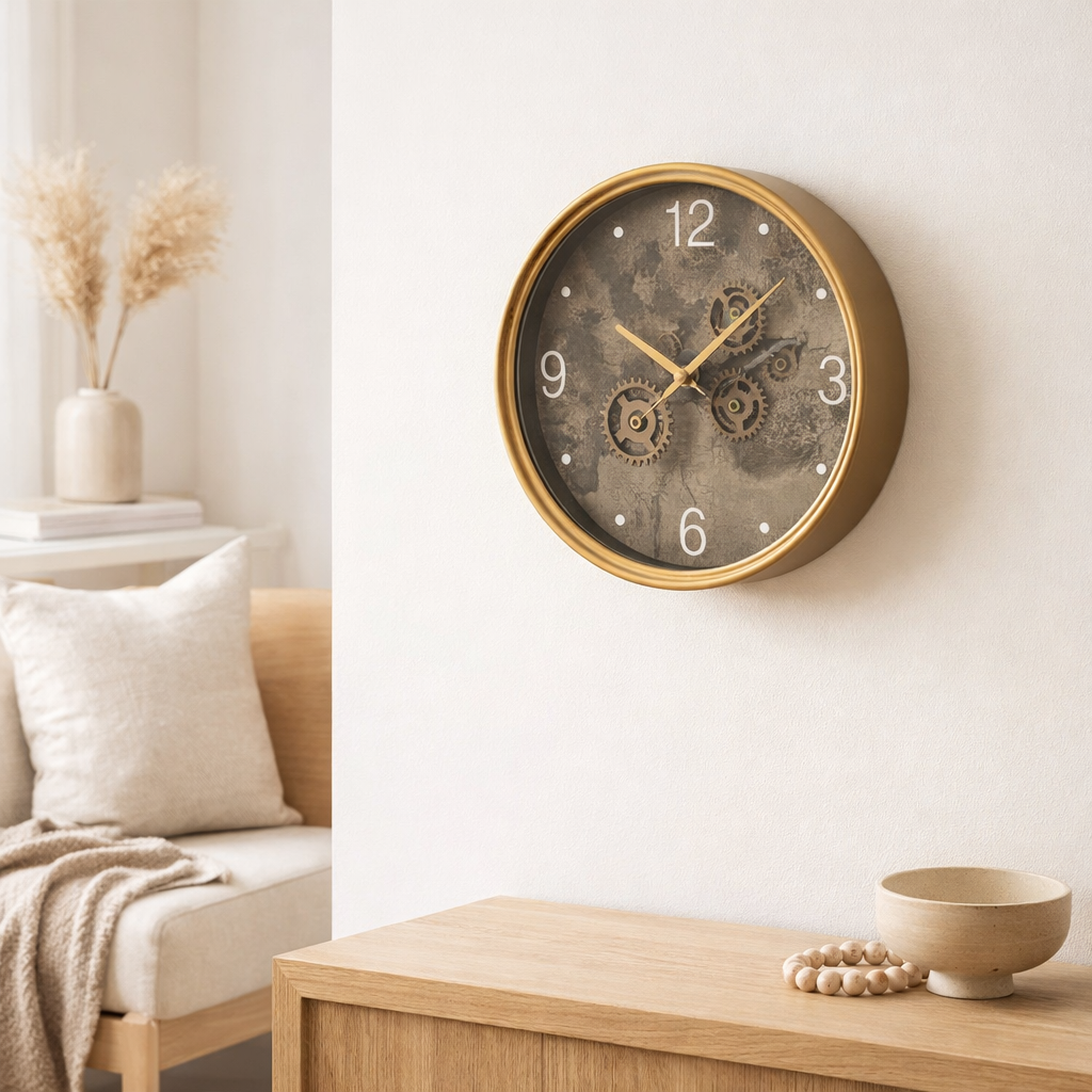 J -line Klock Map Europe - Wood - Gold - Small - Ø 39 cm en situation