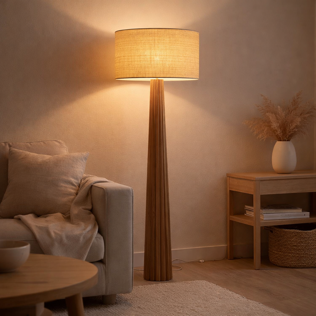 J-Line Lampadaire Parapluie Ailanthus Bois Naturel en situation