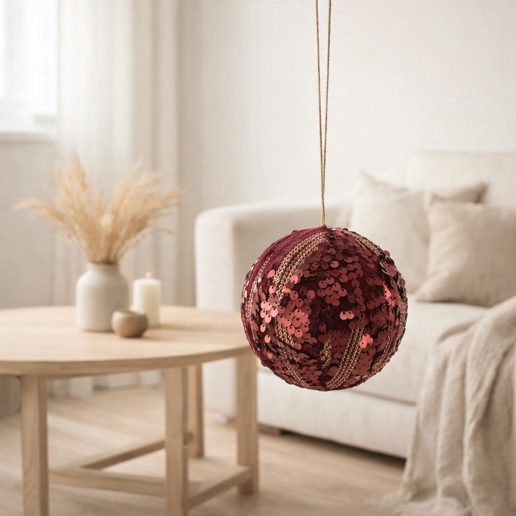Suspension J-Line Ball Sequins - textile - bordeaux - grand en situation