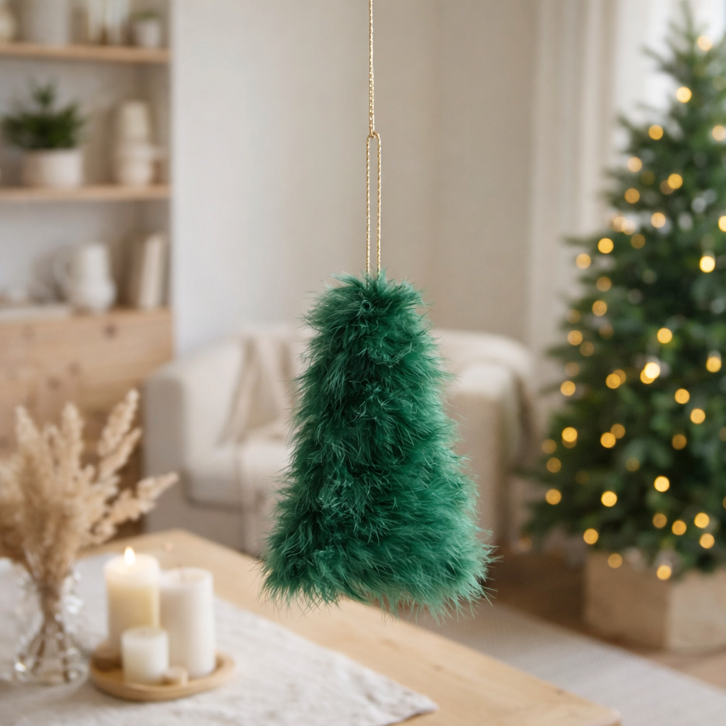 Sapin de Noël suspendu J-Line - plumes - vert foncé en situation