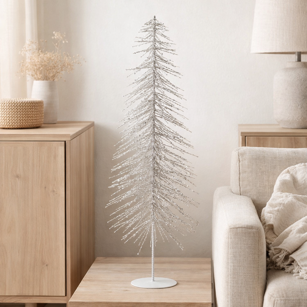 J-Line Arbre de Noël Décoratif Paillettes Métal/Plastique Blanc/Argent Grand en situation