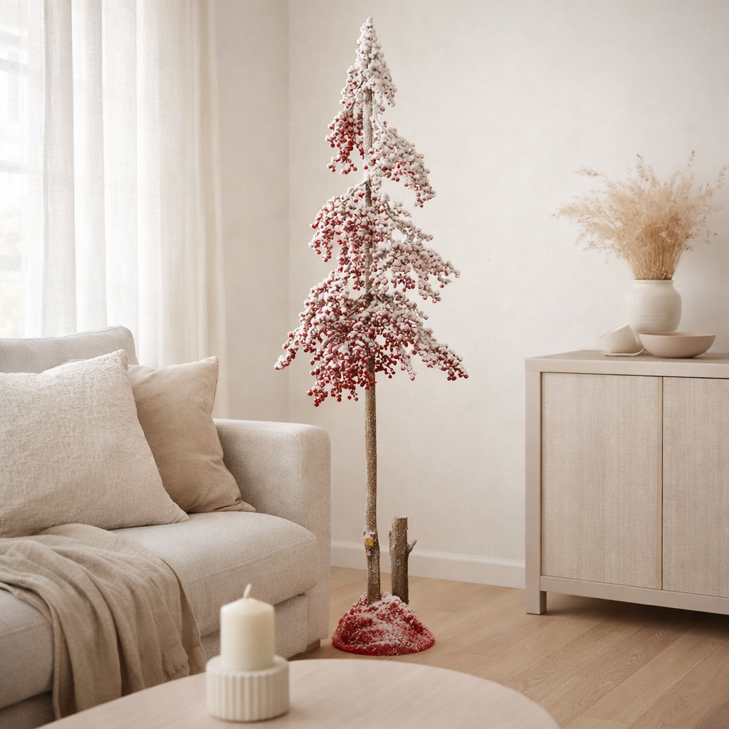 J-line décoration arbre de Noël grandes baies - plastique - rouge grand en situation