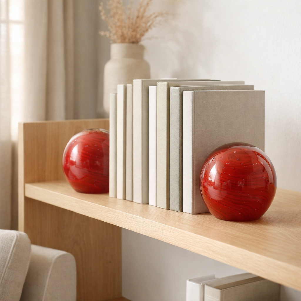 J -line Presse Paper Twister Round - Glass - Rouge - Small en situation