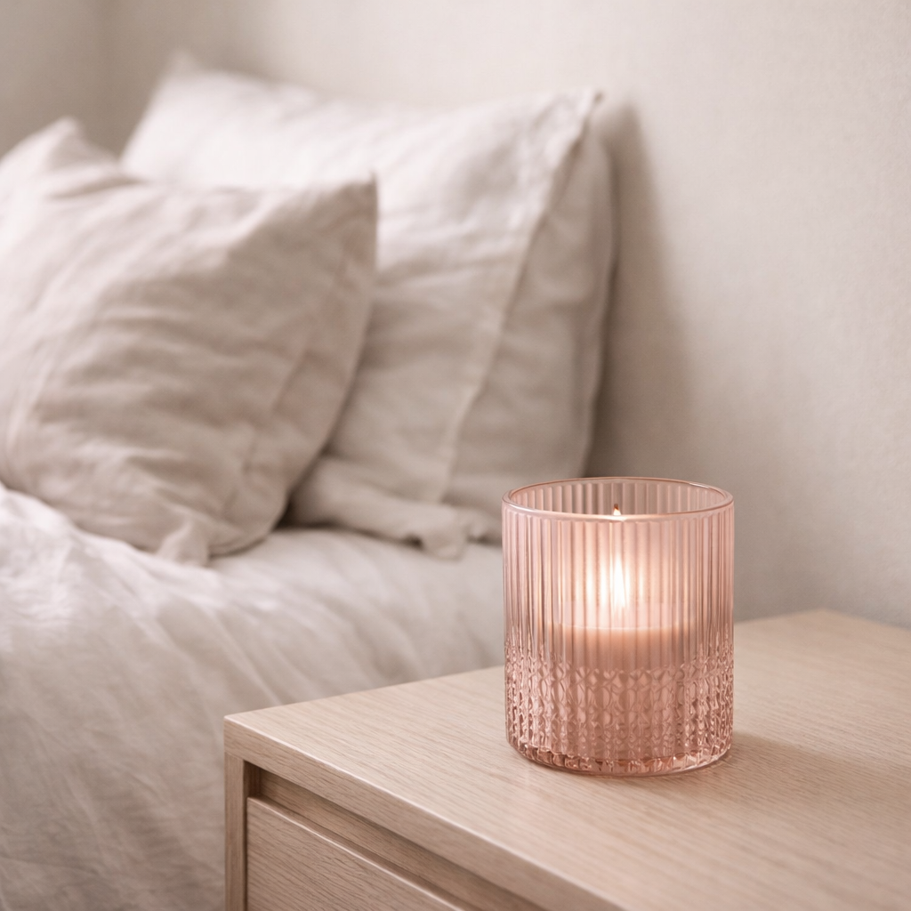 Lanterne J-Line Ribbed - verre - rose - moyen en situation