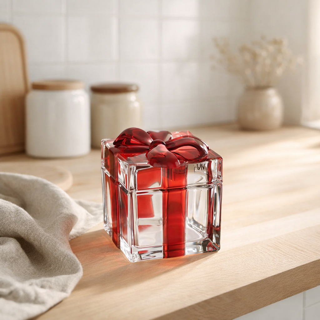 Pot de rangement J-Line Coffret cadeau - verre - rouge - grand en situation