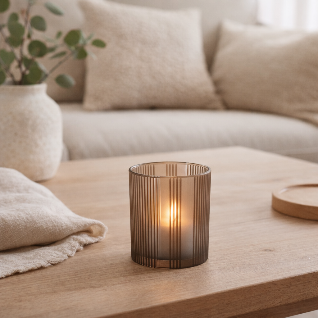 Lanterne J-Line Stripes - verre - marron/blanc - petite en situation