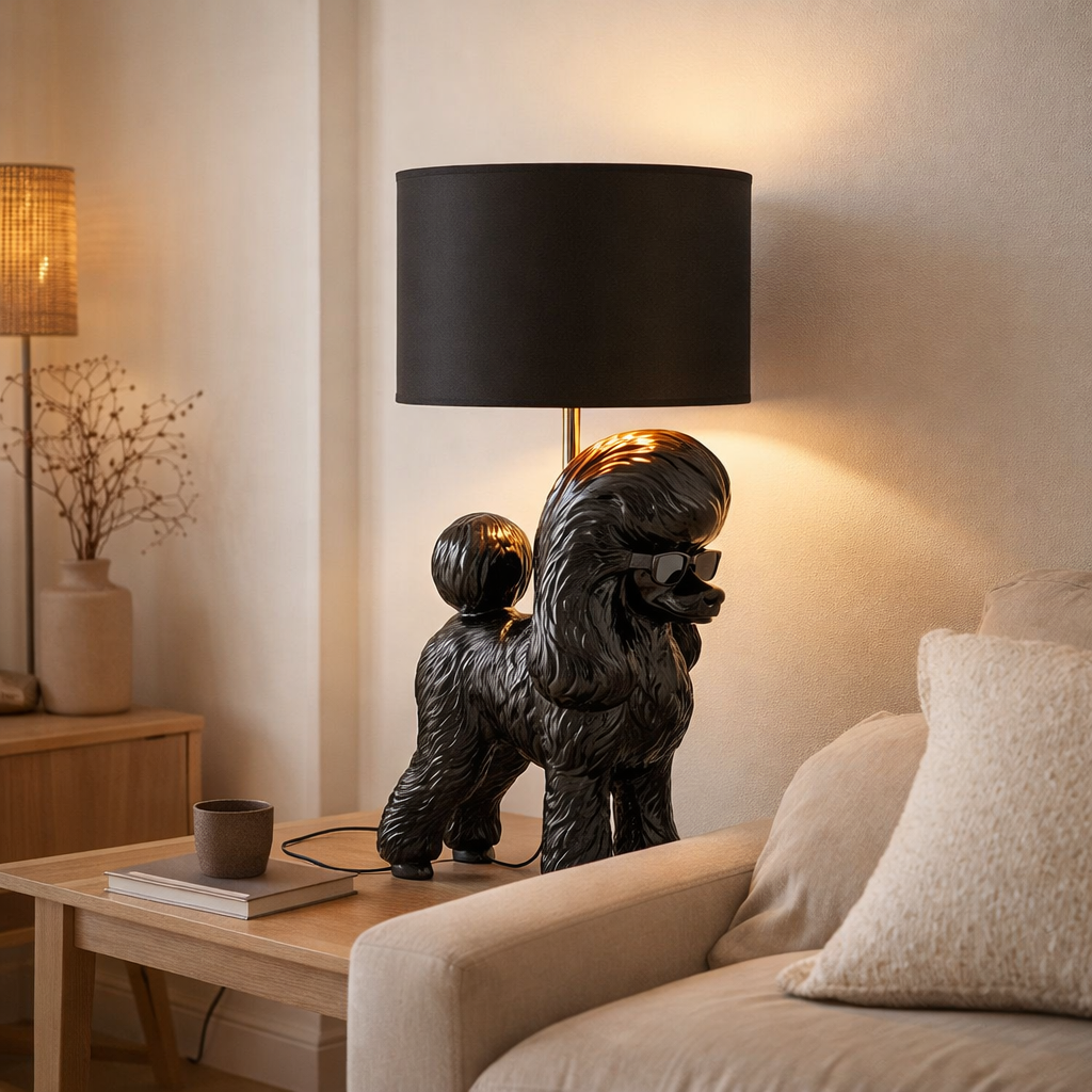 J -Liline Lamp Dog Poodle - Polyresin - Black en situation