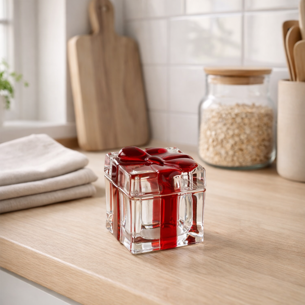 Pot de rangement/porte-bougie J-Line Coffret cadeau - verre - rouge en situation