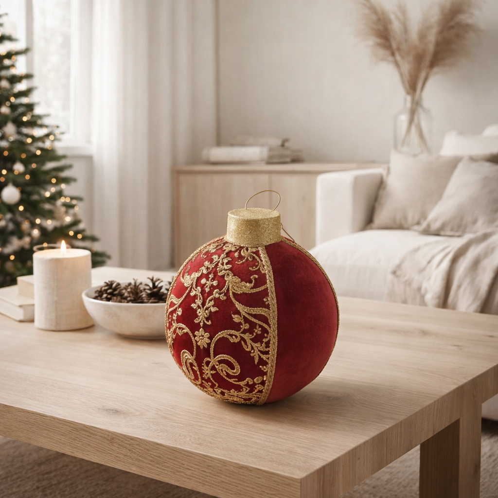 J-Line Christmas Ball Pattern - polyfoam/textile - rouge/or - moyen en situation