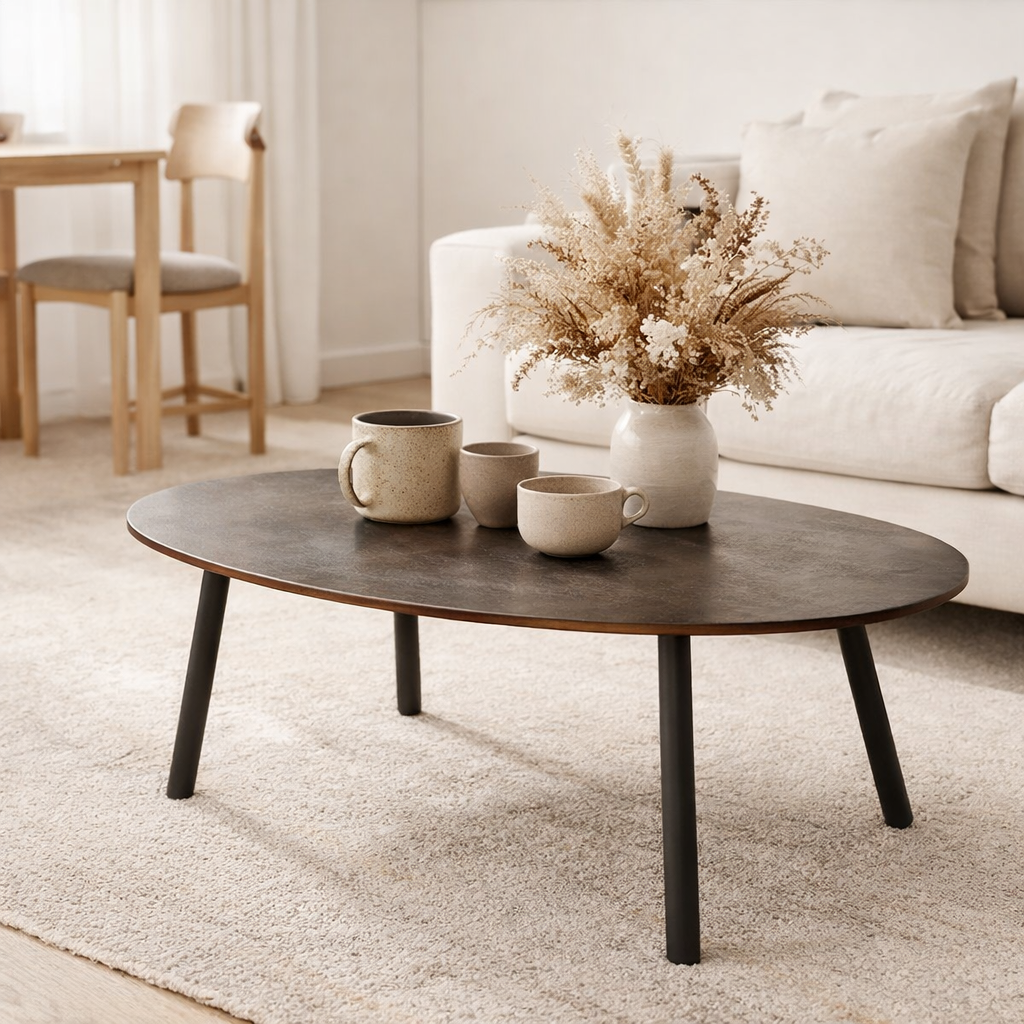 Table basse J-Line Drop en aluminium / brun de fer grand en situation