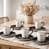 Tasse + soucoupe J-Line - céramique - noir/blanc - petite - boîte de 4 en situation