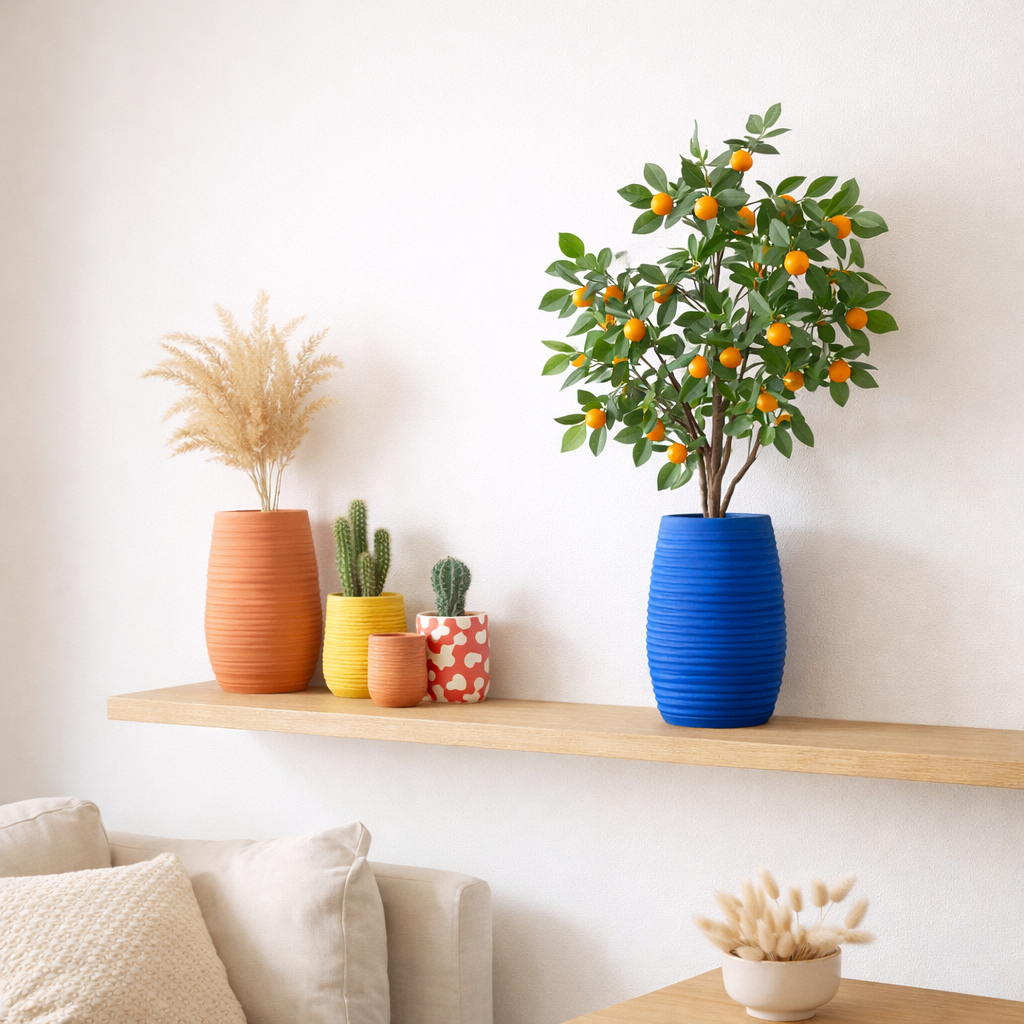 J -line Vase Fiesta - Ceramics - Bleu - Large - Ø 19 cm en situation