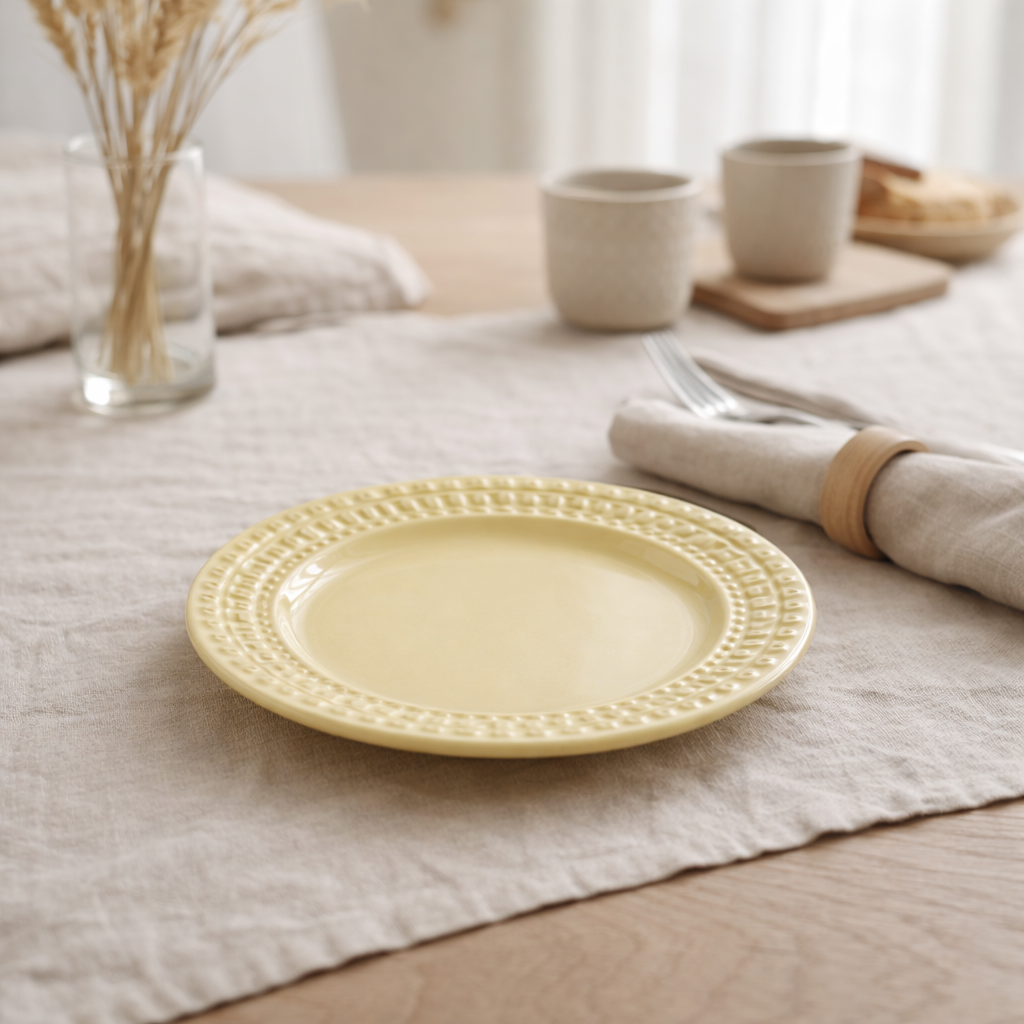 Assiette J-Line Ronde - céramique - jaune en situation