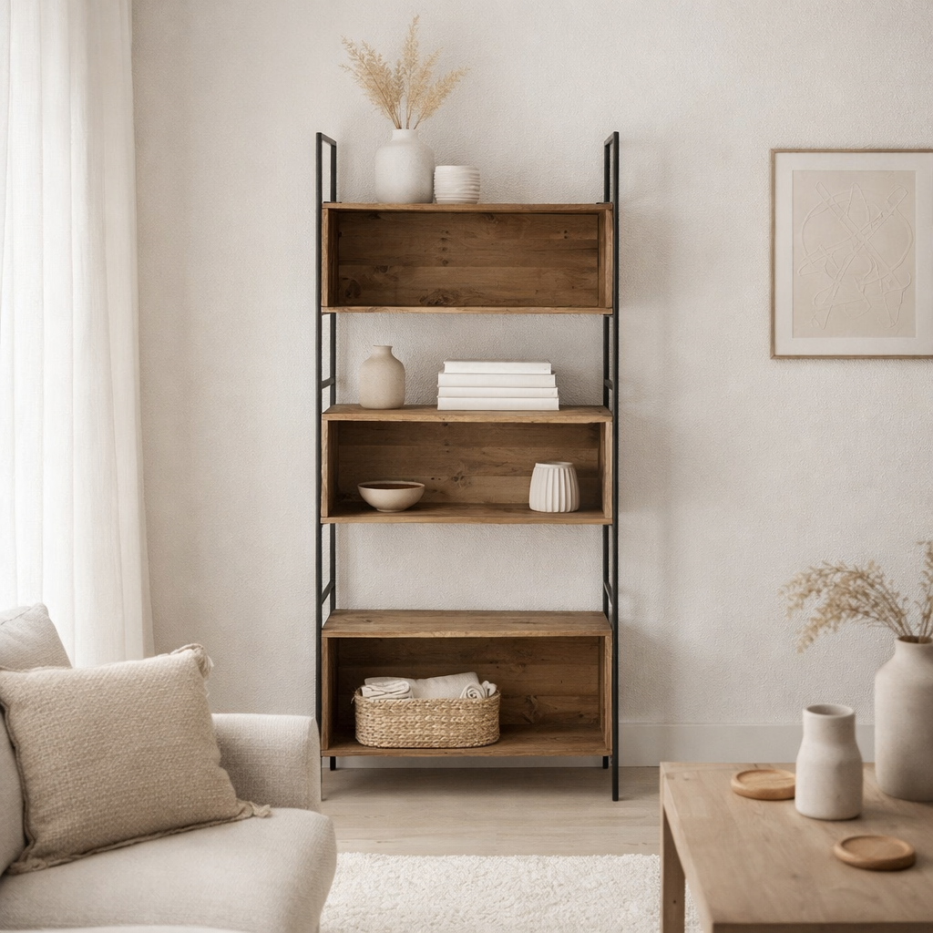 J-Line Rack Bois Recyclé/Métal Noir/Naturel Petit en situation