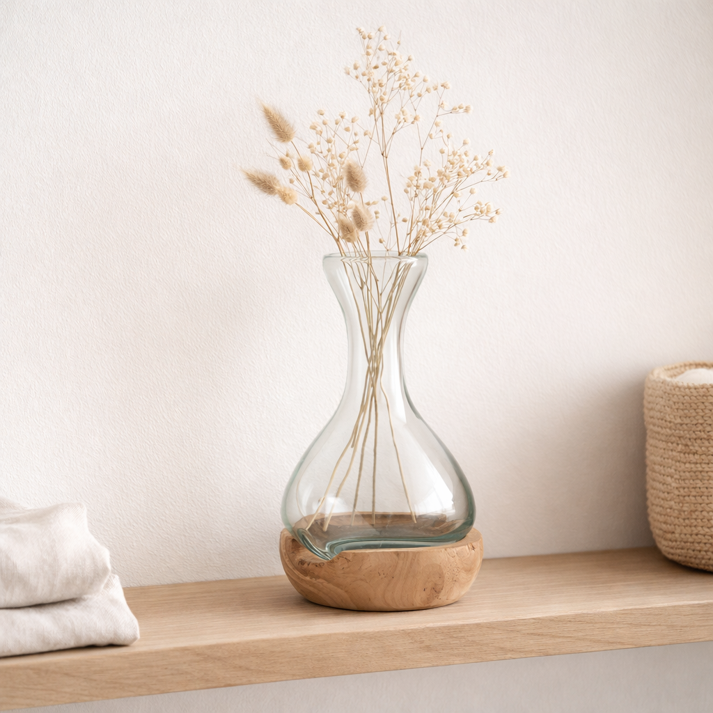 J-Line Vase Bouteille Gamal Bois/Verre Naturel/Transparent Petit en situation