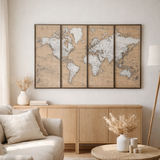 J-Line Carte du Monde Métal/Verre Beige/Marron en situation
