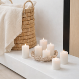 Bougie cylindrique J-Line Vanille - blanche - petite - 18U en situation