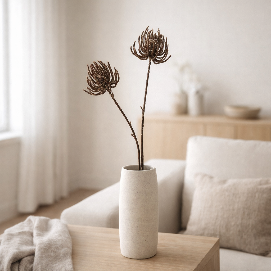 J-Line décoration Branche 2 Fleurs + Paillettes - plastique - marron en situation
