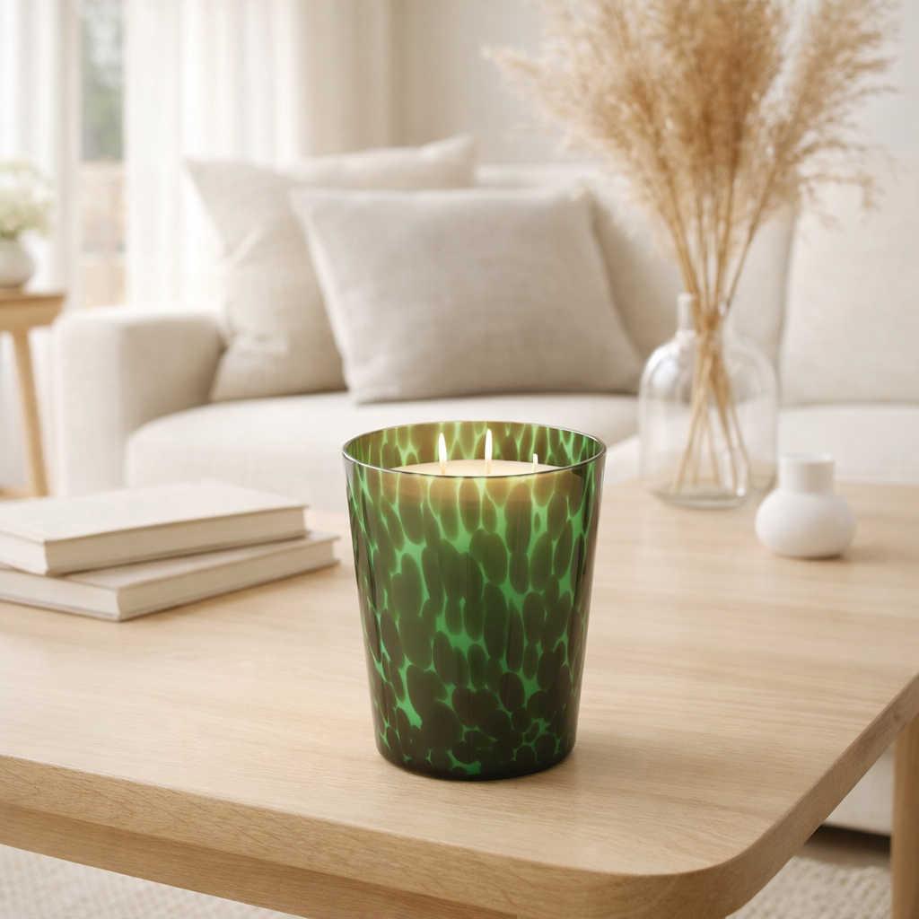 Bougie parfumée J-Line Noa - Bois de santal - verre - vert - moyen - 68U en situation