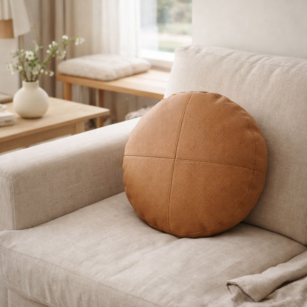 Coussin J-Line Rond - cuir - camel en situation