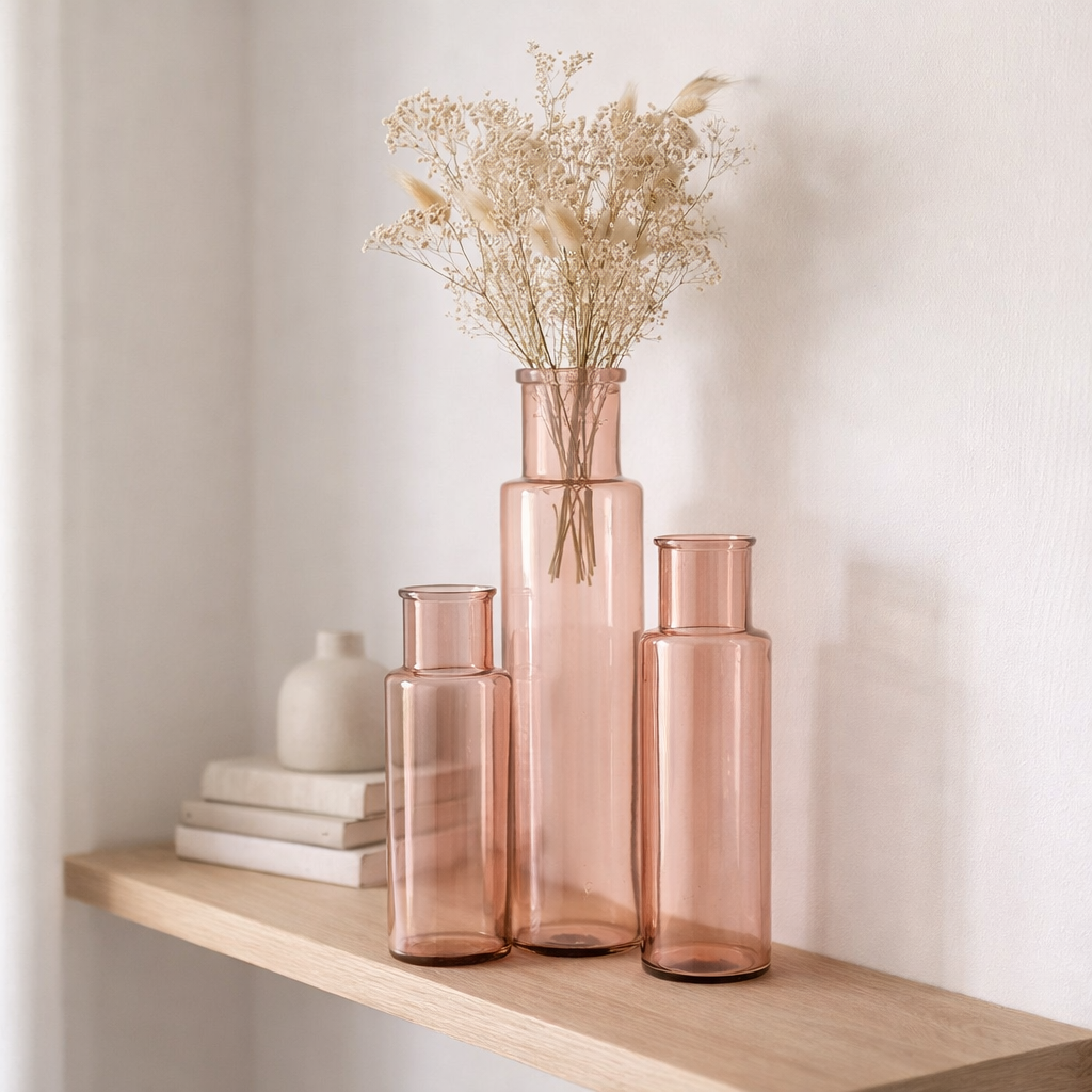 J-Cylindre de vase en ligne - Verre - Rose clair - Grand - 75 cm de haut en situation