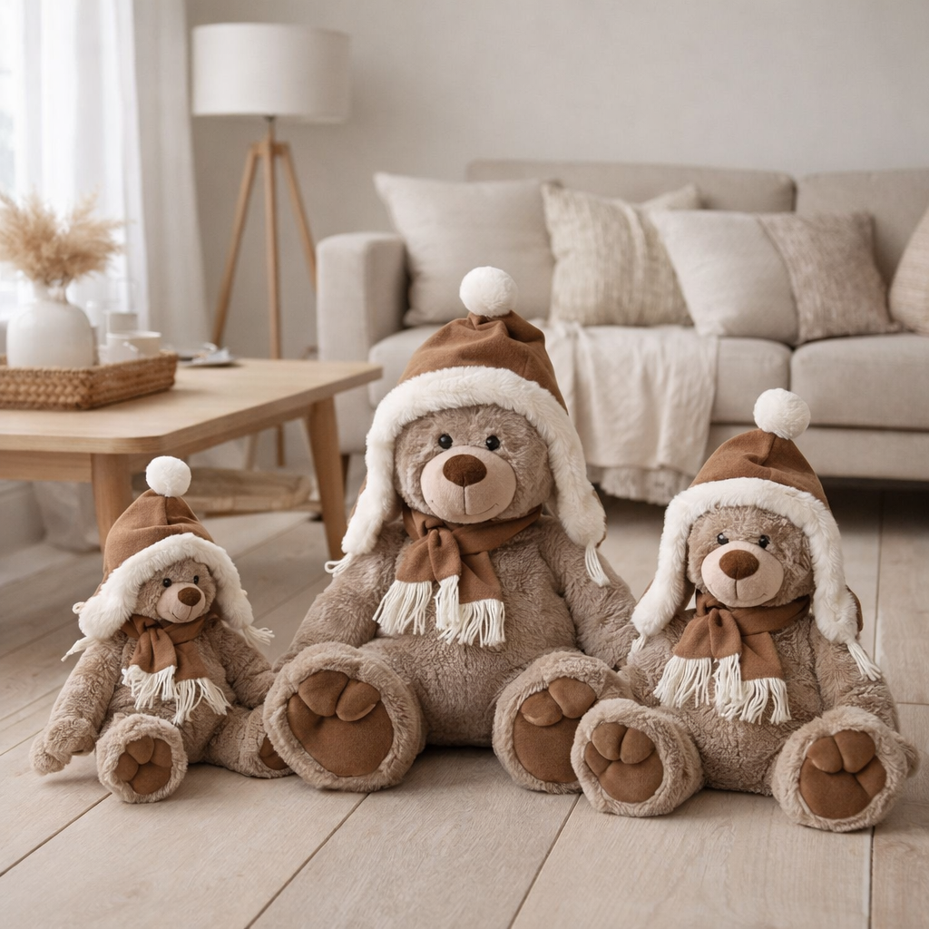 J-Line Ours+Chapeau Peluche Polyester Marron Large en situation