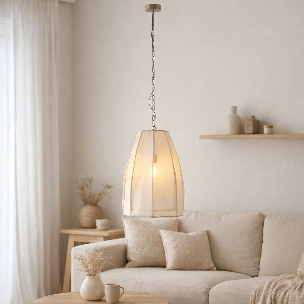 J-Line Plafonnier Poire Lin/Fer Blanc Grand en situation