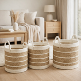 Ensemble en j-line de trois paniers Caro Raffia White / Naturel en situation