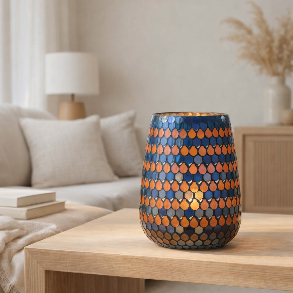 Lanterne J-Line Mosaic Drop - verre - orange/bleu - grand en situation