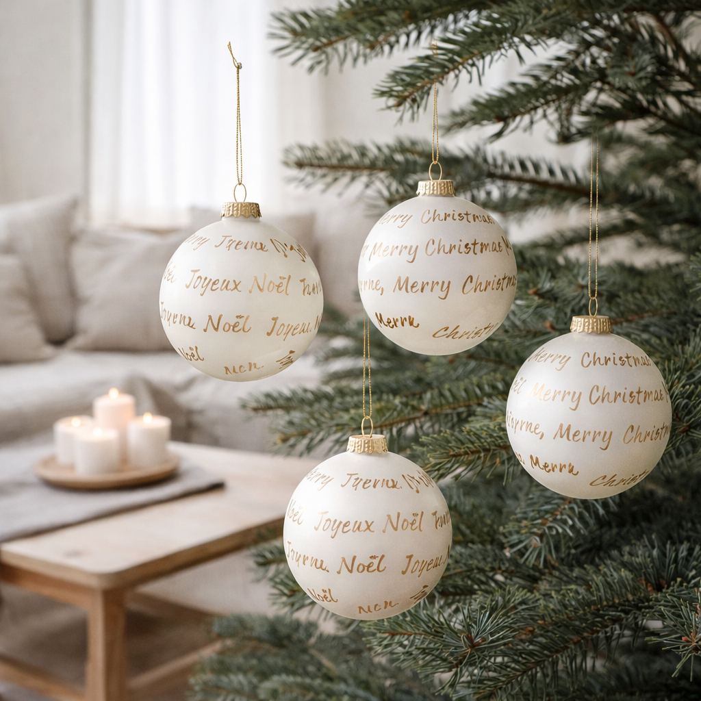 J-Line Boule de Noël Xmas - verre - blanc/or - boîte de 4 en situation