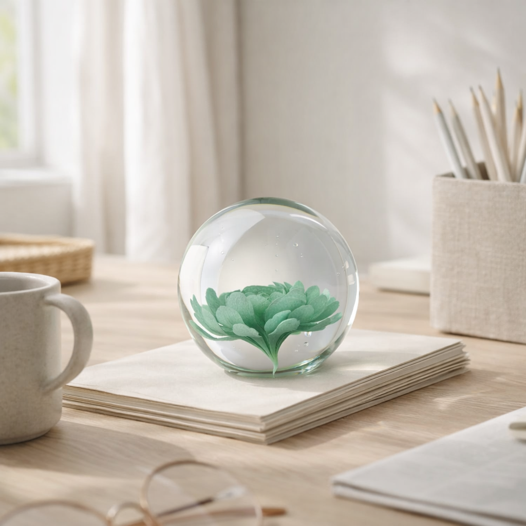 Presse-papier J-Line Fleur - verre - vert menthe - moyen en situation