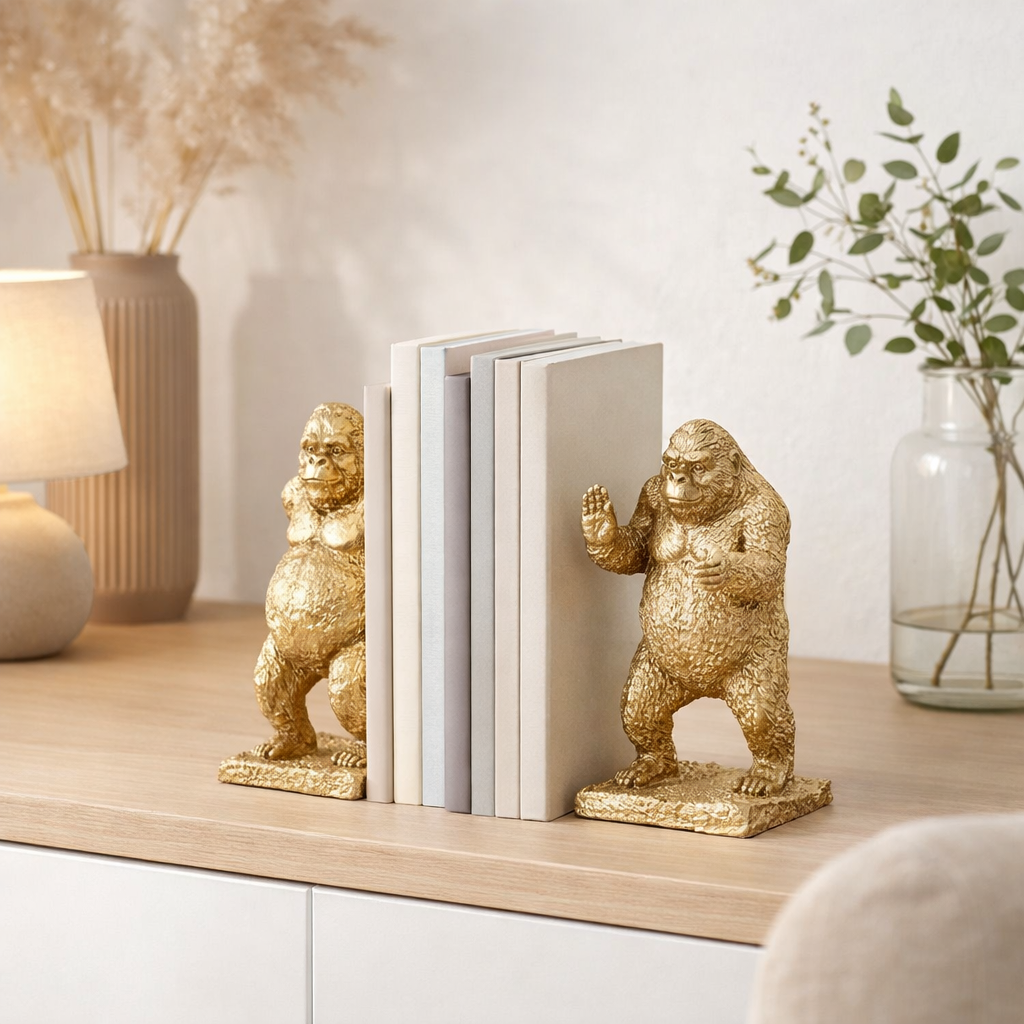 J -Line Bookend Gorilla - Polyresin - Gold - 2 pièces en situation