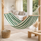 J-Line Hamac Rayures Coton/Polyester Vert Foncé/Blanc en situation