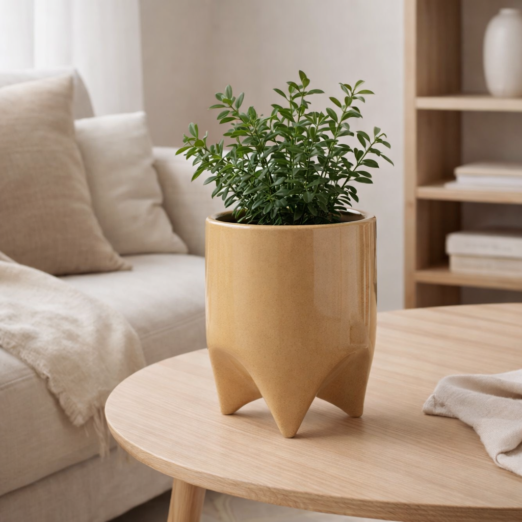 J -line Flowerpot Helia - Céramique - Brown clair - Grand - Ø 18 cm en situation