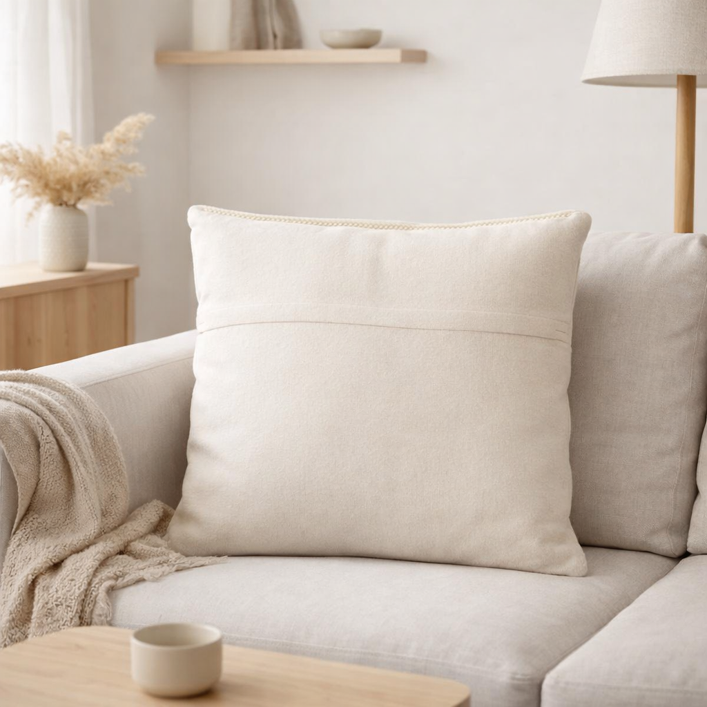 Coussin J-Line tissé - laine - crème - grand en situation