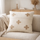 Coussin J-Line Croix Ethnique - laine/coton - crème/beige en situation
