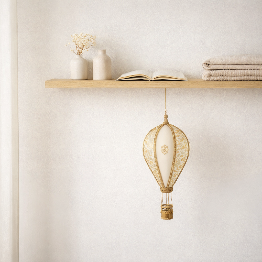 J-Lline Decoration Hot Air Ballon - Polyfoam / Textiles - Blanc / Gold - S en situation