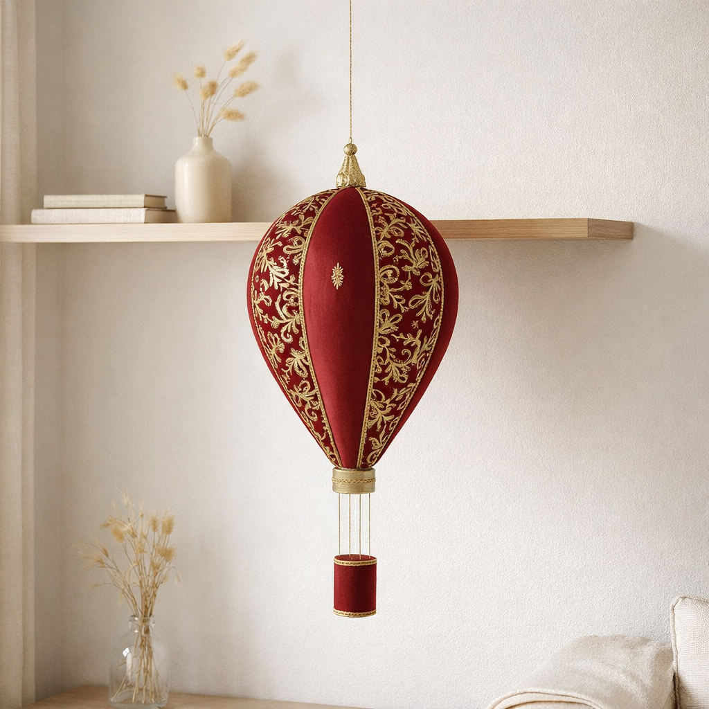 J-Lline Decoration Hot Air Ballon - Polyfoam / Textiles - Red / Gold - L en situation