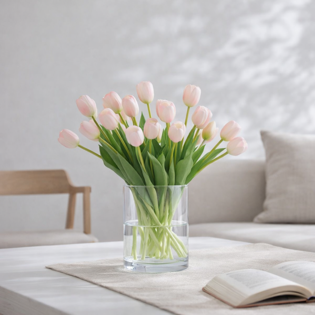 J-Line bouquet de Tulipes 7 pièces - plastique - rose clair - petit en situation