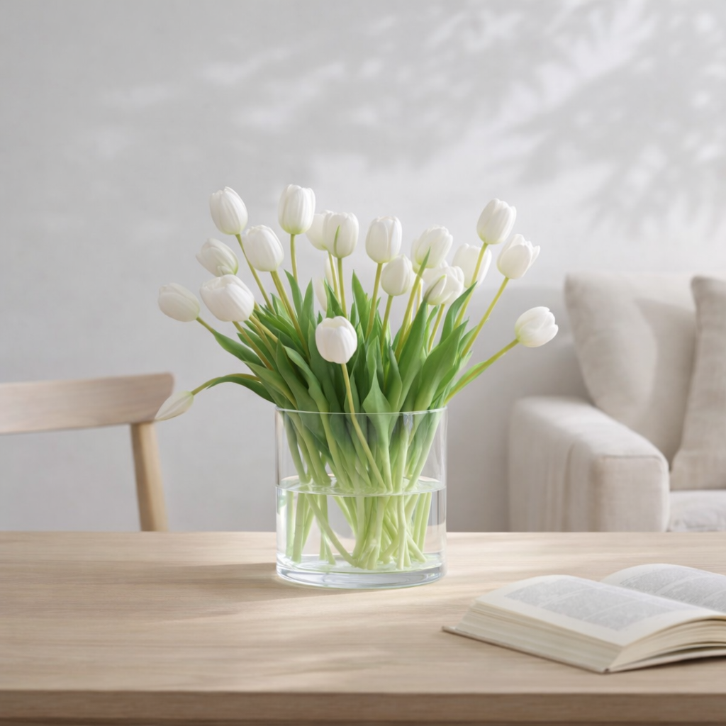 J-Line bouquet de Tulipes 7 pièces - plastique - blanc - petit en situation